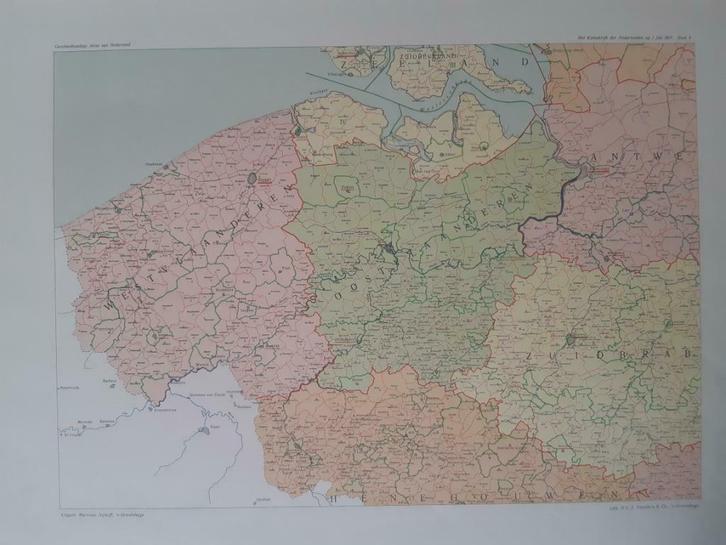 B108/ Plattegrond Vlaanderen België op 1-7-1817. Litho 1930, Antiek en Kunst, Kunst | Litho's en Zeefdrukken, Ophalen of Verzenden