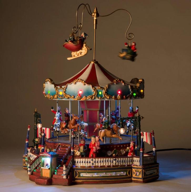 kersthuisje draaimolen (NIEUW) Kerstdorp carrousel, Diversen, Kerst, Nieuw, Ophalen of Verzenden