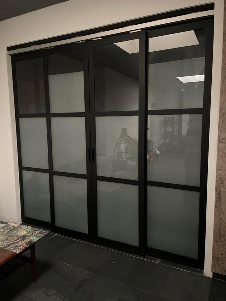 Stijlvolle Schuifdeur met Glas, Doe-het-zelf en Verbouw, Deuren en Horren, Gebruikt, Binnendeur, 200 tot 215 cm, 120 cm of meer