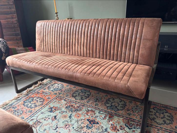 Eetbank leder/suede 155cm, Huis en Inrichting, Banken | Bankstellen, Zo goed als nieuw, Rechte bank, Driepersoons, 150 tot 200 cm