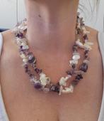 Mooie dubbele ketting met amethist en bergkristal, Sieraden, Tassen en Uiterlijk, Kettingen, Paars, Nieuw, Ophalen of Verzenden