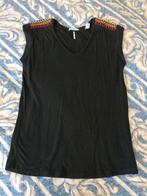 Maison  Scotch black linen top with embroideries, size 1, Zwart, Zo goed als nieuw, Korte mouw, Maat 36 (S)