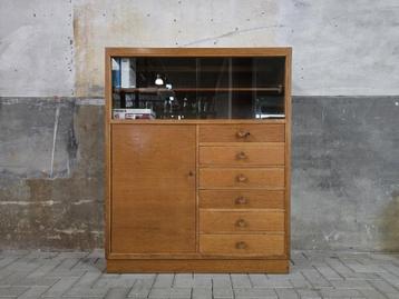 Jaren 60 Duits Wandmeubel Eiken | Vintage Dressoir Kast 2 beschikbaar voor biedingen