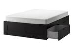 Ikea -  Bed and Mattress, Ophalen, Zwart, Tweepersoons, 140 cm