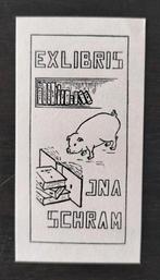 Exlibris J.N.A. Schram (varken, boeken, boekenplank, K 1138), Ophalen of Verzenden