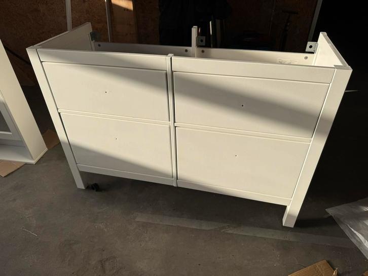 Badkamermeubel met dubbele wastafel, spiegelkast en hoge kas, Huis en Inrichting, Badkamer | Badkamermeubels, Zo goed als nieuw