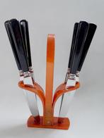 6 Zwart Bakeliet -Catalin Fruitmesjes in Amberkleurig houder, Verzenden