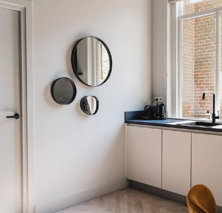 3 stalen wandspiegels, Huis en Inrichting, Woonaccessoires | Spiegels, Zo goed als nieuw, 50 tot 75 cm, Minder dan 100 cm, Rond