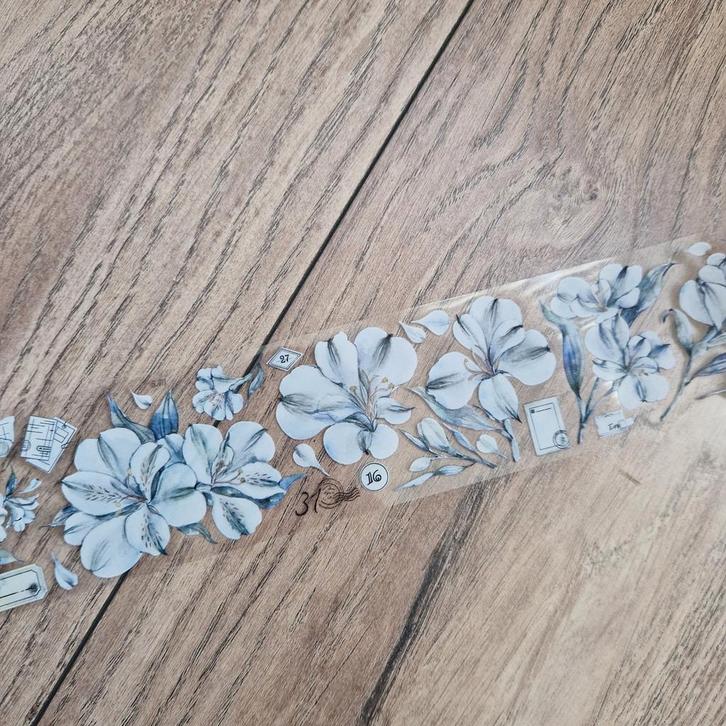 Loop pettape, blauw, lelies, Hobby en Vrije tijd, Scrapbooking, Gebruikt, Versiering of Embellishment, Verzenden