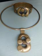 MENNO MEIJER Modernist Spang met Hanger + Armband in Bronss, Verzenden, Brons, Armband, Verguld