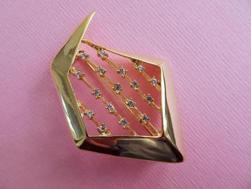 jwg Vintage 80s Memphis design broche goud verguld strass beschikbaar voor biedingen