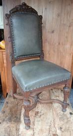 2 antieke kasteelstoelen met lederen zitting en rug I.z.g.s, Antiek en Kunst, Antiek | Meubels | Stoelen en Banken, Ophalen of Verzenden