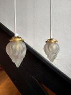 Vintage set 2 mat glazen vlam lampjes gevlamde kap hanglamp, Verzenden