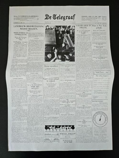 afdruk van historische voorpagina Telegraaf van 24-5-1934, Verzamelen, Tijdschriften, Kranten en Knipsels, Knipsel(s), Nederland