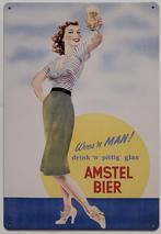 Amstel bier wees een man reclamebord van metaal wandbord, Verzamelen, Info@deconoord.nl, Deco Noord, Nieuw, Ophalen of Verzenden