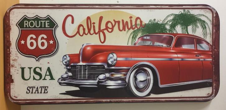 Route 66 California auto XXXL reclamebord van metaal deco, Huis en Inrichting, Woonaccessoires | Wanddecoraties, Nieuw, Verzenden
