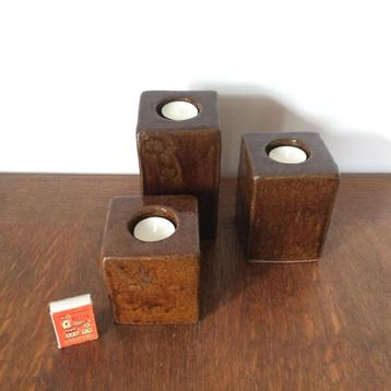 3 keramiek bruin geglazuurd vierkante waxinelichtjes houders beschikbaar voor biedingen