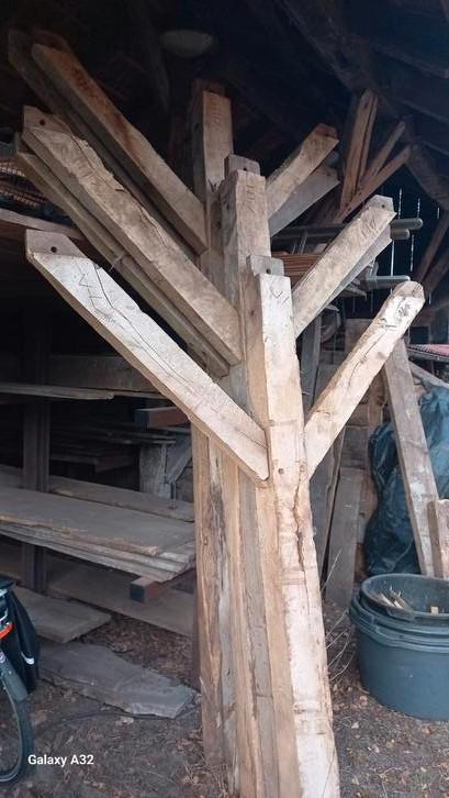 Oude Eiken Staander Gebintenmet aanwezige ingekapte Schoren., Doe-het-zelf en Verbouw, Hout en Planken, Gebruikt, Balk, Eiken