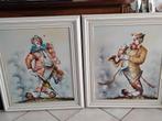 Clowns !! 2 Prachtige Schilderwerken  65 x 75 uit 1960, Ophalen, Zo goed als nieuw, Schilderij, Minder dan 50 cm