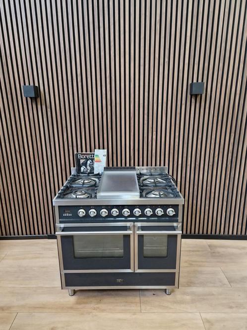 Luxe Antraciet Rvs Boretti Fornuis 90 cm (Gratis bezorgen), Witgoed en Apparatuur, Fornuizen, Zo goed als nieuw, Vrijstaand, Gas