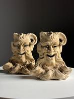 2x Hand Carved Marmeren Satyrs