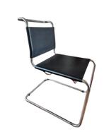 Italiaanse design stoel fauteuil - zwart leer, Huis en Inrichting, Stoelen, Ophalen, Gebruikt, Zwart, Eén