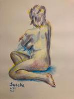 Acryl schilderij naar naakt model, Ophalen of Verzenden