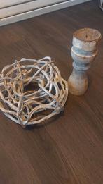 Krans en houten kandelaar, Ophalen of Verzenden