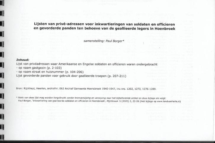 Hoensbroek inkwartiering Amerikaanse en Britse eenheden, Verzamelen, Militaria | Algemeen, Landmacht, Boek of Tijdschrift, Nederland