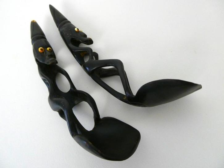 Fraai hoorn rijstlepels fantasiefiguur Lombok lepel ca. 1940, Antiek en Kunst, Antiek | Bestek, Ophalen of Verzenden