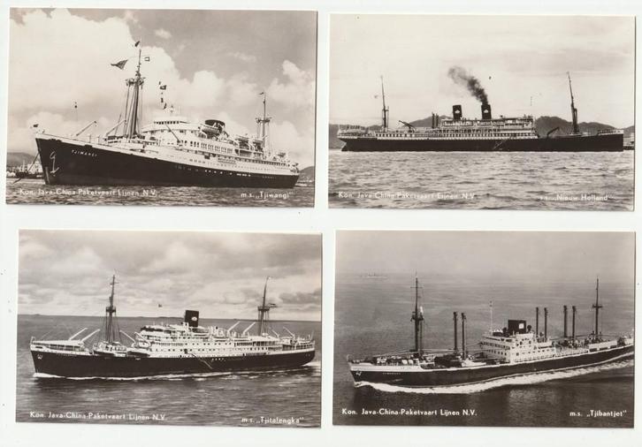 6 ansichtkaarten schepen Kon. Java-China Pakketvaart Lijnen, Verzamelen, Scheepvaart, Gebruikt, Kaart, Foto of Prent, Motorboot