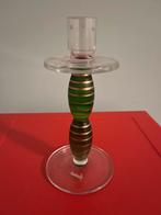 GLAZEN KANDELAAR .  —  CELESTE? ORREFORS?, Huis en Inrichting, Woonaccessoires | Kandelaars en Kaarsen, Ophalen of Verzenden, Groen