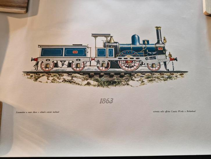 10 vintage locomotief print 1964 Bergamo Italië italy, Verzamelen, Spoorwegen en Tramwegen, Nieuw, Trein, Kaart of Prent, Ophalen
