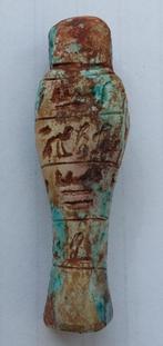 Egyptisch Faience Grafbeeldje met Hiërogliefen Bodemvondst, Ophalen of Verzenden
