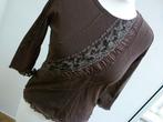 TRAMONTANA bruin top met kant maat S/M vintage, Kleding | Dames, Tops, Maat 38/40 (M), Bruin, Tramontana, Ophalen of Verzenden