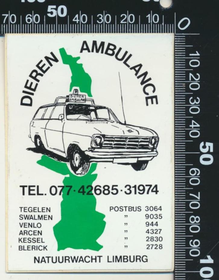 Sticker: Natuurwacht Limburg - Dieren Ambulance - Opel, Verzamelen, Stickers, Zo goed als nieuw, Dier en Natuur, Ophalen of Verzenden