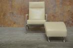 ZGANieuw witte leren Leolux Helical design fauteuil + poef, Leolux, Leolux, Design, 75 tot 100 cm