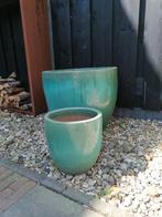 Super mooie grote bloempotten set van 2 keramiek, 40 cm of meer, Rond, Nieuw, Aardewerk