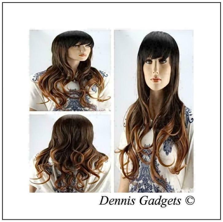 Dennis Gadgets: Gradient bruin lang krullend haar nr. 8, Sieraden, Tassen en Uiterlijk, Uiterlijk | Haarverzorging, Nieuw, Pruik of Haarverlenging