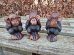 3 houten horen zien en zwijgen apen beelden, Antiek en Kunst, Ophalen of Verzenden