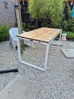 Steigerhouten eettafel met stalen frame, Tuin en Terras, Ophalen, Gebruikt, Rechthoekig, Hout