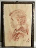 Tekening Roodkrijt - Portret kind - Gesigneerd ... 1905, Antiek en Kunst, Ophalen of Verzenden