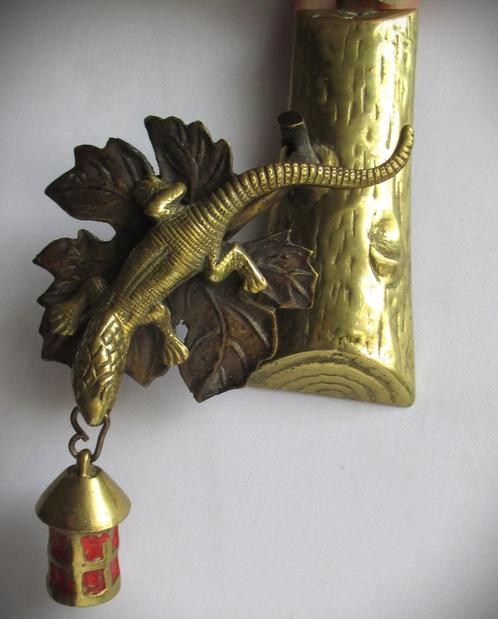 Hagedis salamander met lantaarn~Koper~boomstronk, Antiek en Kunst, Antiek | Koper en Brons, Koper, Ophalen of Verzenden