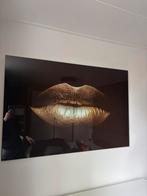 Schilderij van glas , gouden lippen 120 x 80 cm, Ophalen of Verzenden, Zo goed als nieuw, Schilderij, 100 tot 125 cm
