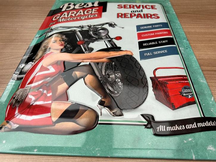 Motorfiets service garage reclame wandbord reclamebord, Verzamelen, Automerken, Motoren en Formule 1, Nieuw, Motoren, Ophalen of Verzenden