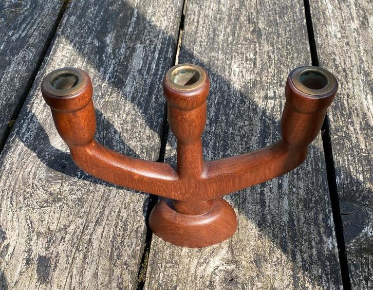 Leuke Teak Houten Kandelaar ( vintage retro mid century ), Antiek en Kunst, Antiek | Woonaccessoires, Ophalen of Verzenden
