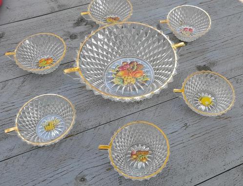 Lubiana Italy Mid Century persglazen dessert coupes + schaal, Antiek en Kunst, Antiek | Glas en Kristal, Ophalen