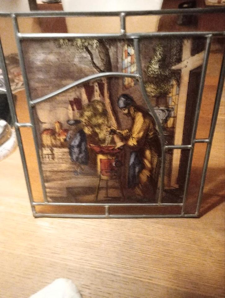 Glas in Lood Raamhanger met Religieuze Scène, Antiek en Kunst, Antiek | Religie, Ophalen of Verzenden