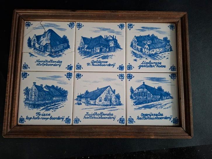 Delftsblauwe Tegeltjes Boerderijen in Lijst, Antiek en Kunst, Antiek | Wandborden en Tegels, Ophalen of Verzenden