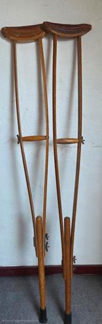 Antieke Houten Krukken met Leer - Verstelbaar, Antiek en Kunst, Antiek | Gereedschap en Instrumenten, Ophalen of Verzenden